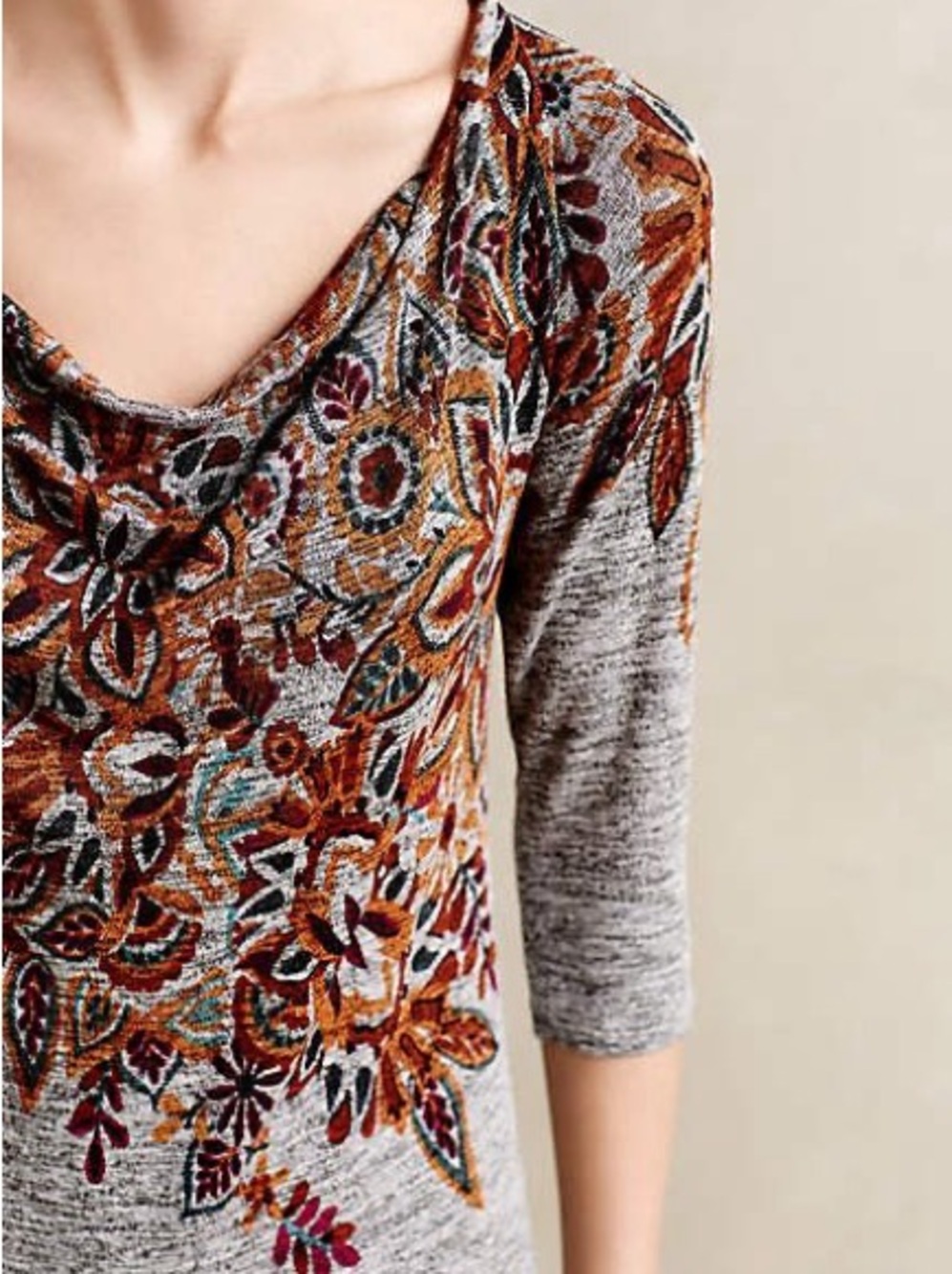 Anthropologie 9-H15 StCL Floral Cowl Neck Top Boho Fall 3/4 Sleeve Medium